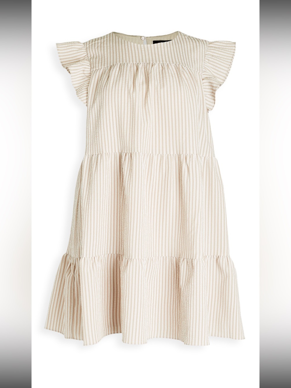 En Saison Cream and Beige Striped Tiered Dress